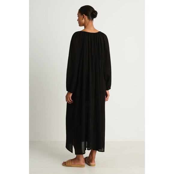 NWT Mikoh Aniwa Maxi Dress Night Gauze 100% Cotton Long Sleeve V neck 3 L - Picture 3 of 7